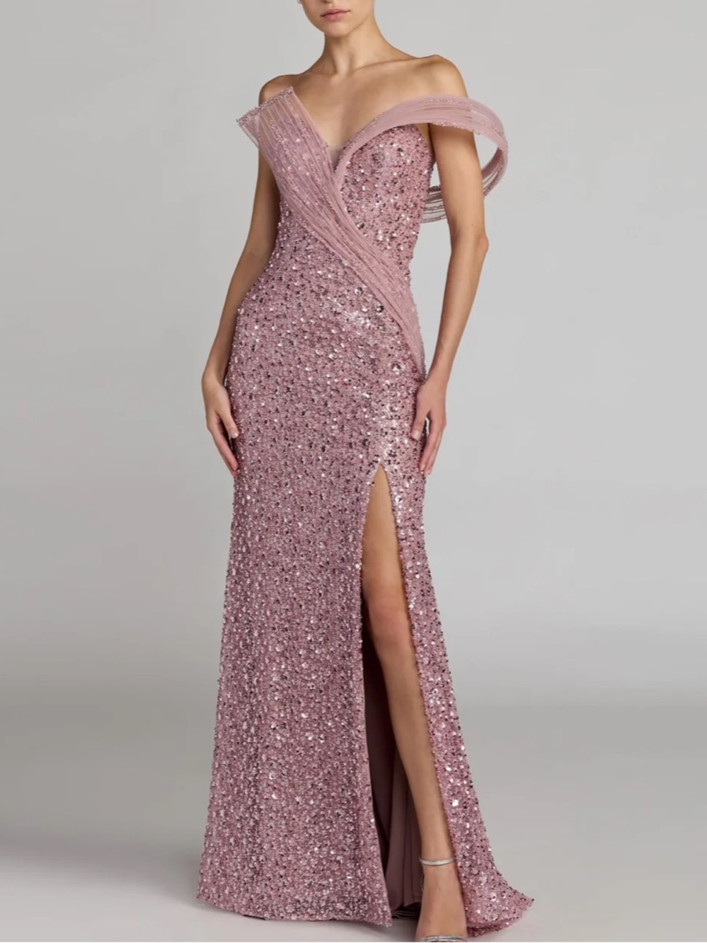 $2498 MAC DUGGAL Pink Embellished Strapless Gown With Sculptural Drape